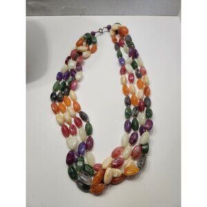 Vintage Colourful,lucite , Faux Marble Agate, multi strand Necklace